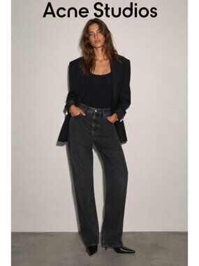 Acne Studios Women Black Washed Denim Jeans Button Fly 32" Waist